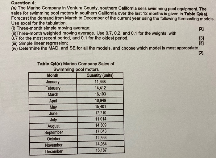Question 4: (a) The Marino Company in Ventura