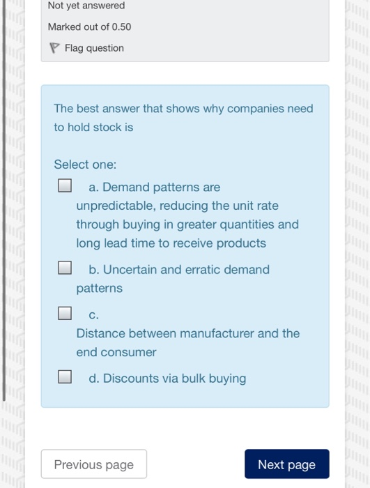 Not yet answered Marked out of 0.50 P Flag
