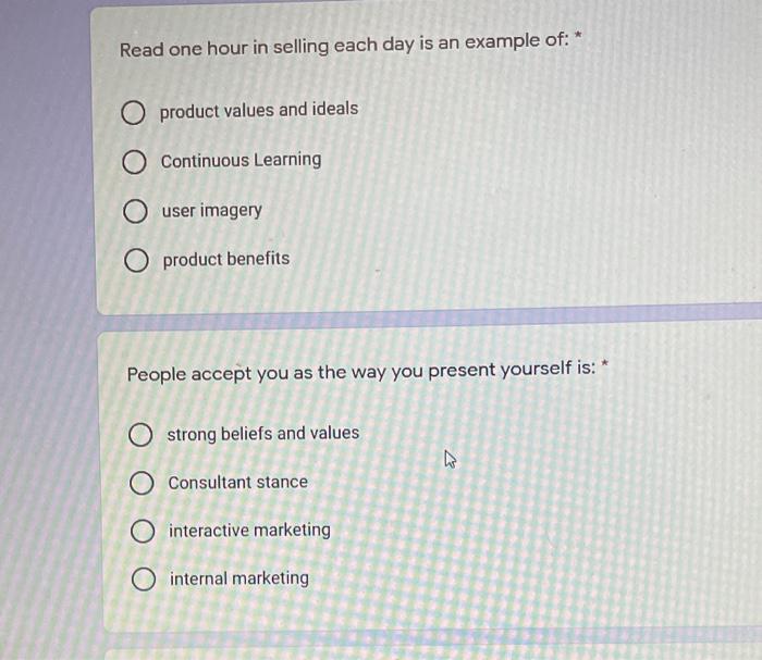 Read one hour in selling each day is an example