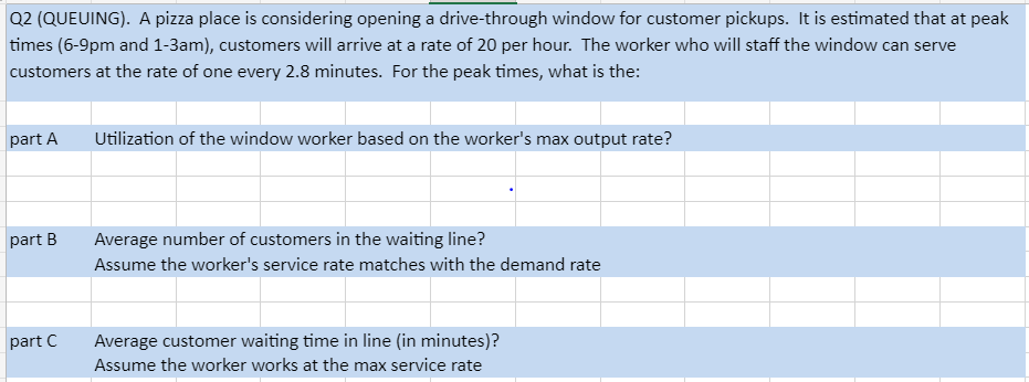 Q2 (QUEUING). A pizza place is considering