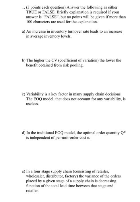 1. (3 points each question) Answer the following