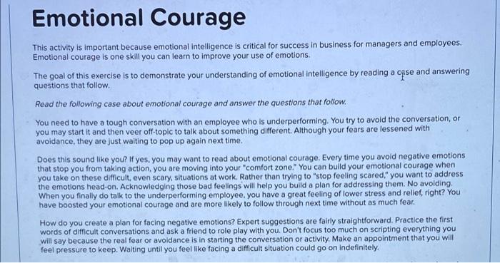 Emotional Courage This activity is important