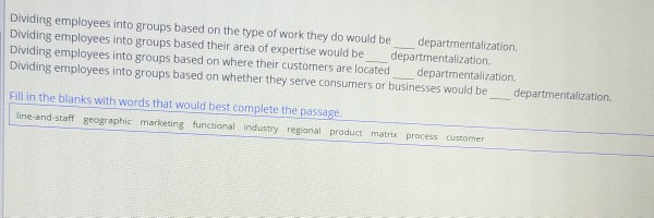Dividing employees into groups based on the type