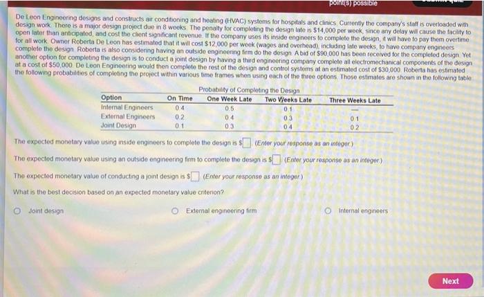 point(s) possible De Leon Engineering designs and