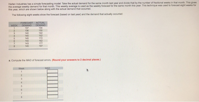 Harlen Industries has a simple forecasting model: