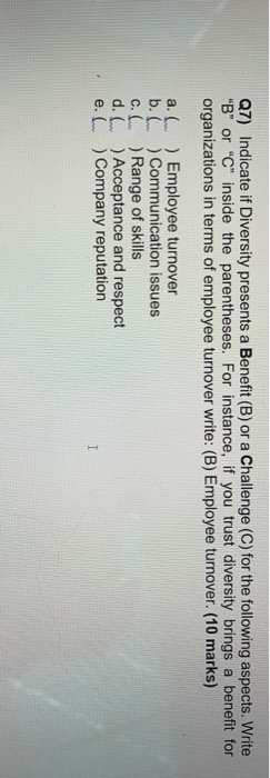 Q7) Indicate if Diversity presents a Benefit (B)