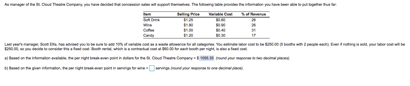 As manager of the St. Cloud Theatre Company, you