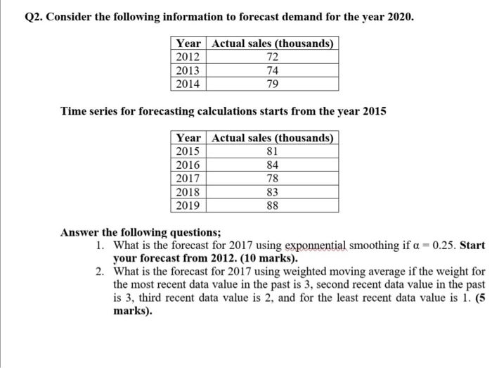 Q2. Consider the following information to