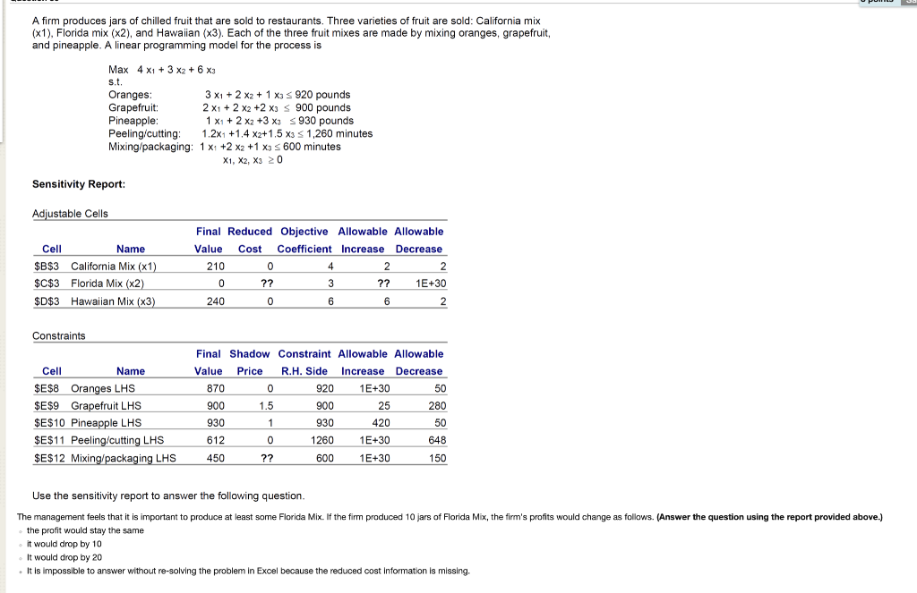 A firm produces jars of chilled fruit that are