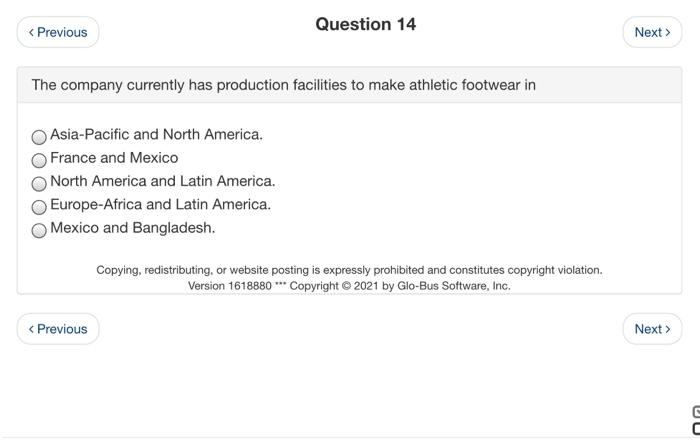 need only options. thanks! Question 12 < Previous