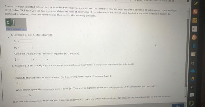 A B D Salesperson Years of Experience Annual