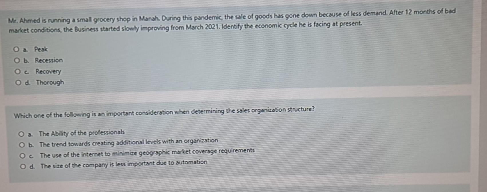 Mr. Ahmed is running a small grocery shop in