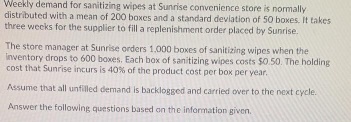 Weekly demand for sanitizing wipes at Sunrise