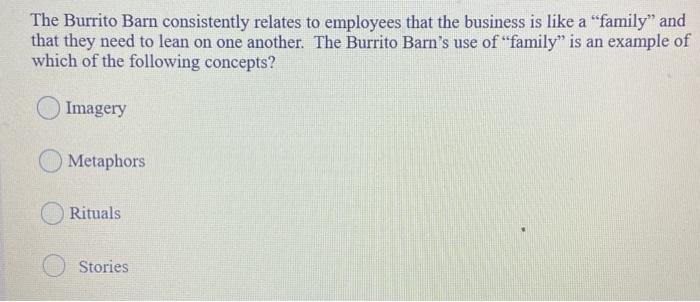 The Burrito Barn consistently relates to