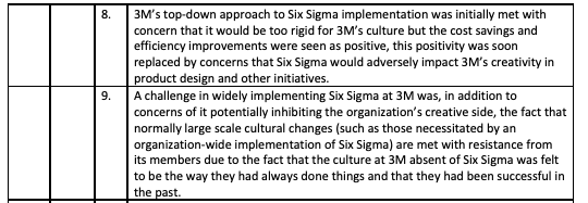 true or false 3M's top-down approach to Six Sigma