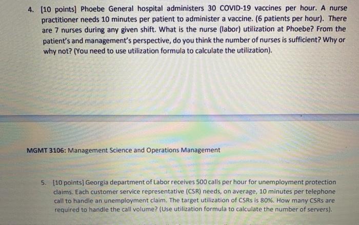 4. [10 points) Phoebe General hospital