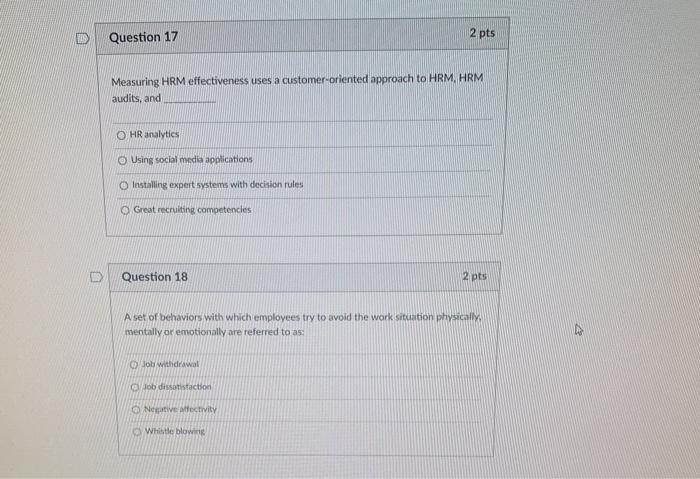 Question 17 2 pts Measuring HRM effectiveness