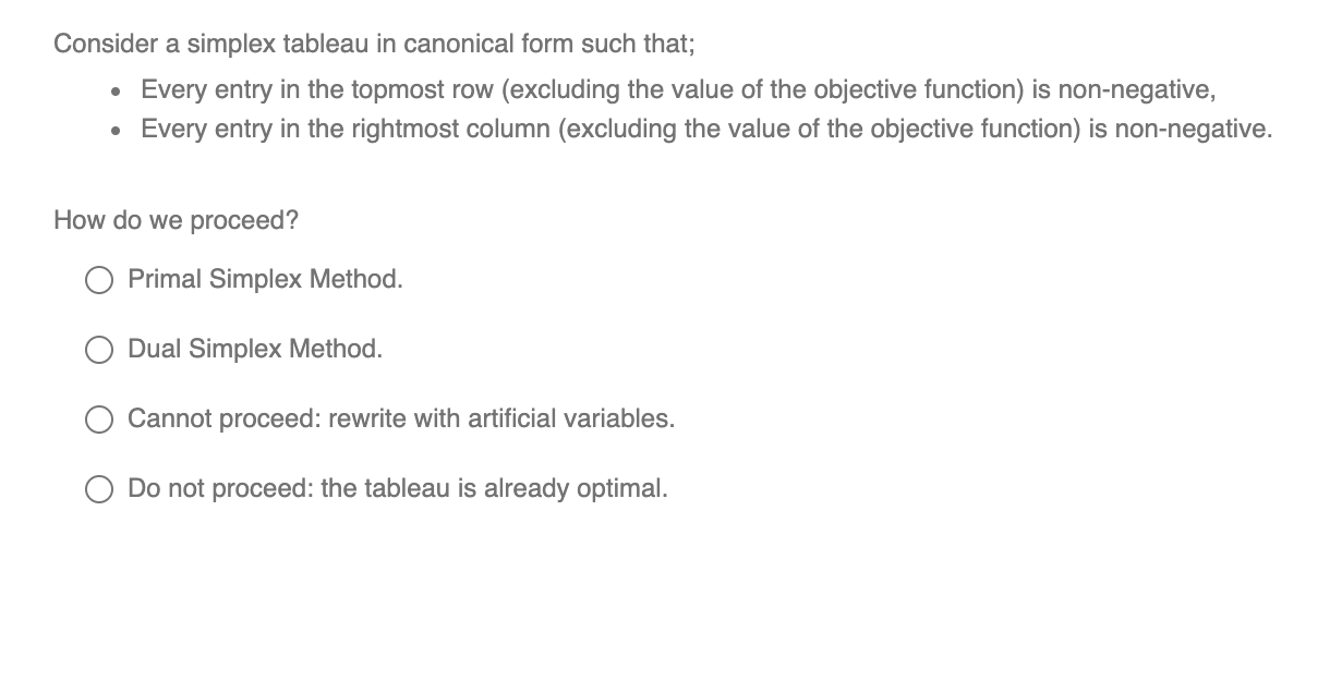Consider a simplex tableau in canonical form such