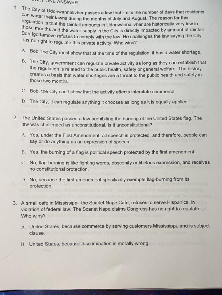 1. The City of Udonwannalivher passes a law that