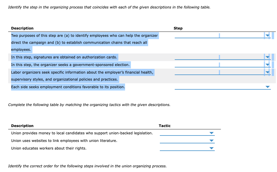 Identify the step in the organizing process that