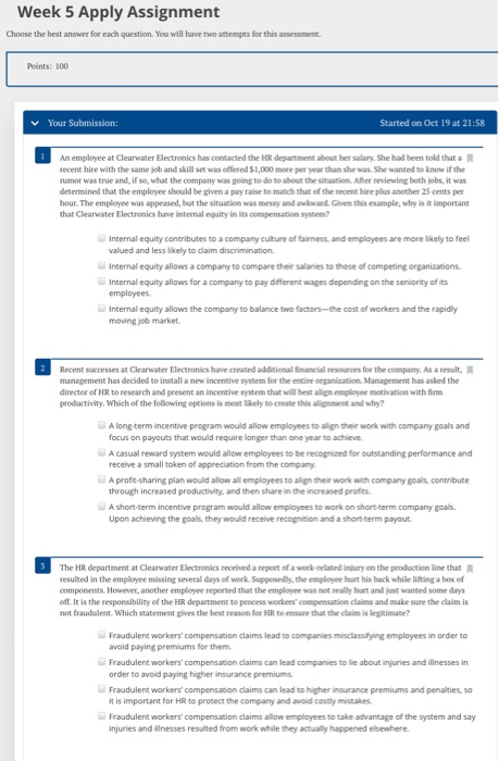 Week 5 Apply Assignment Choose the best answer