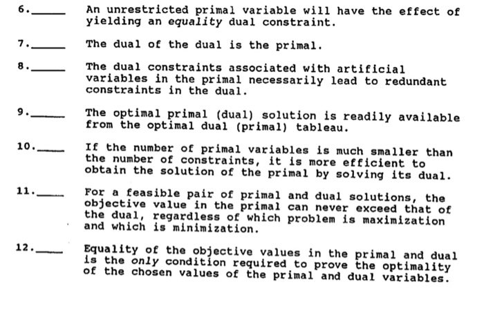 An unrestricted primal variable will have the