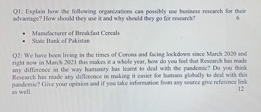 Q1: Explain how the following organizations can