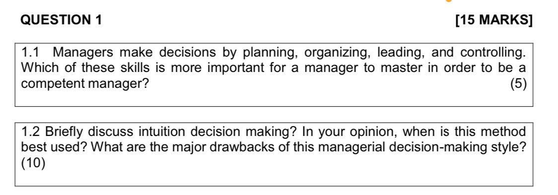SSubject Management QUESTION 1 [15 MARKS] 1.1