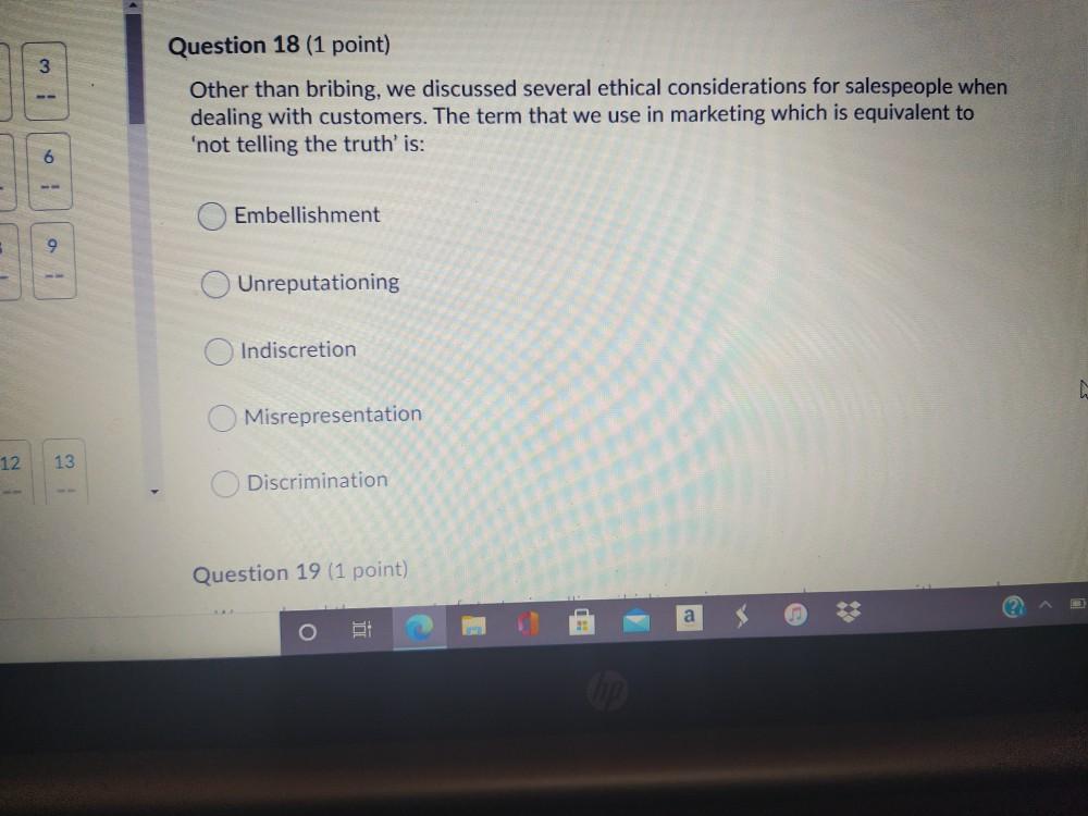 Question 19 (1 point) 3 I We explored the concept