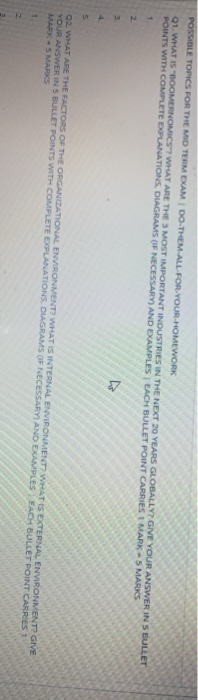 POSSIBLE TOPICS FOR THE MID TERM EXAM DO-THEM ALL