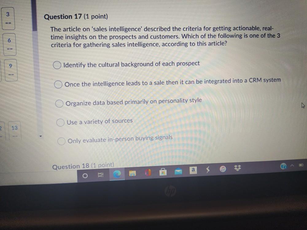 Question 19 (1 point) 3 I We explored the concept
