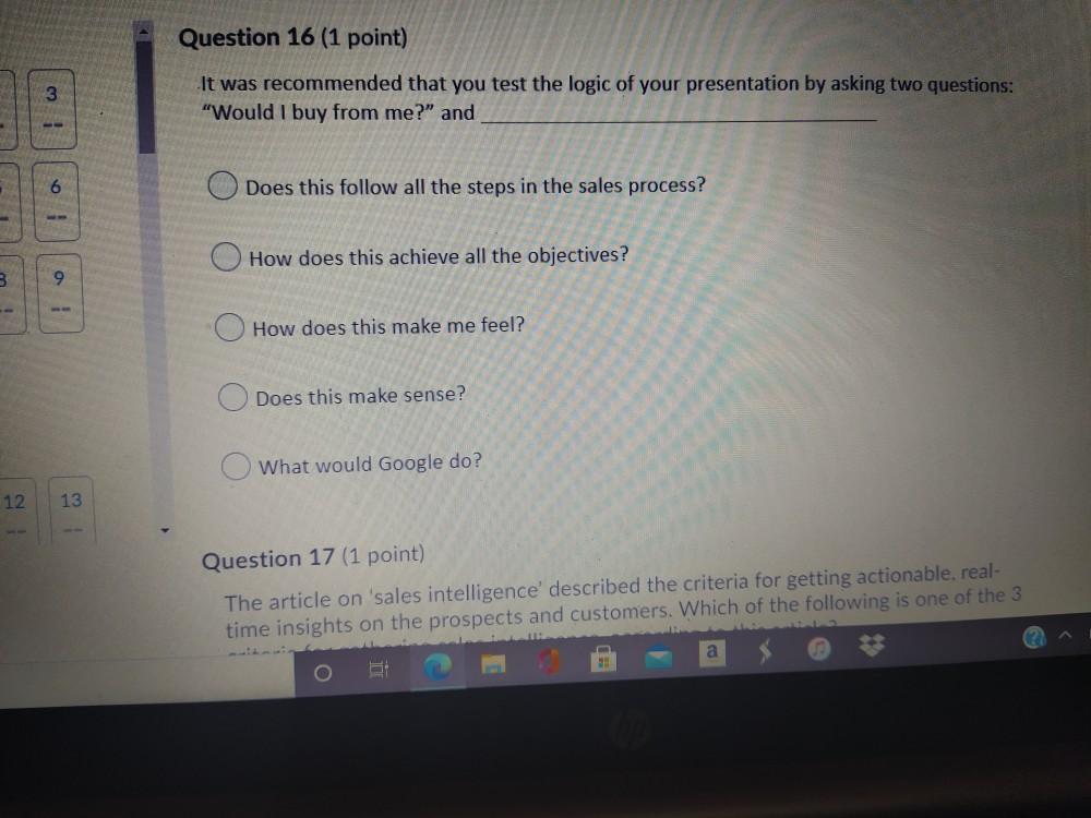 Question 19 (1 point) 3 I We explored the concept