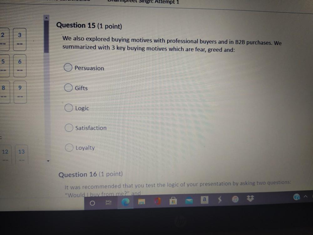 Question 19 (1 point) 3 I We explored the concept