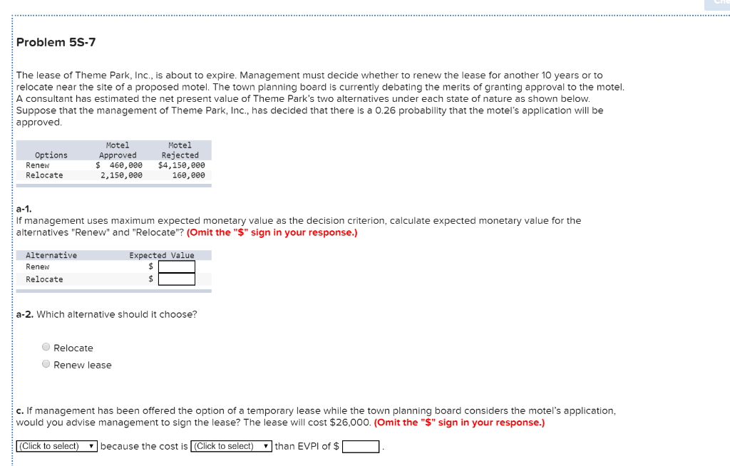 Problem 55-7 The lease of Theme Park, Inc., is