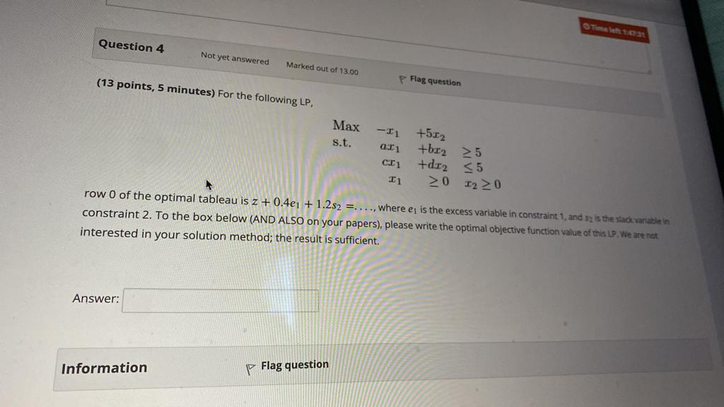Flag question (13 points, 5 minutes) For the