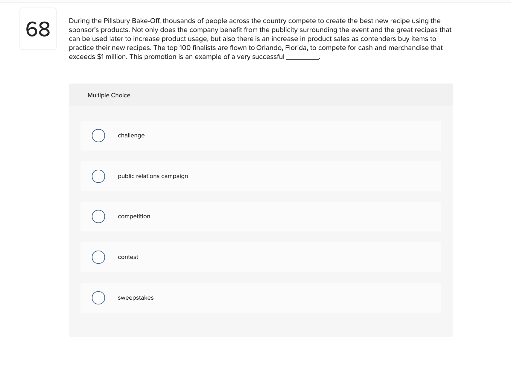 68 During the Pillsbury Bake-Off, thousands of