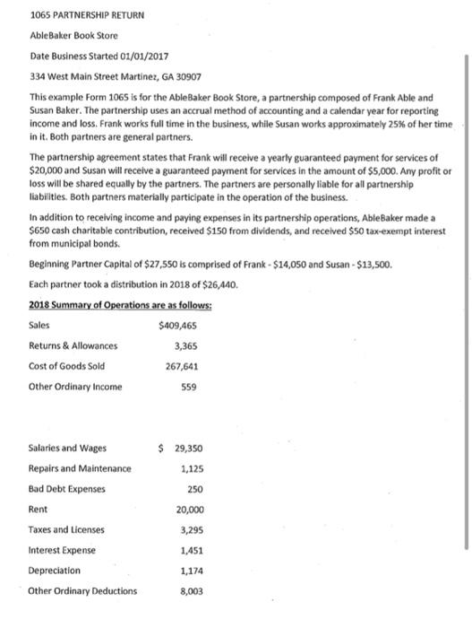 1065 PARTNERSHIP RETURN AbleBaker Book Store Date
