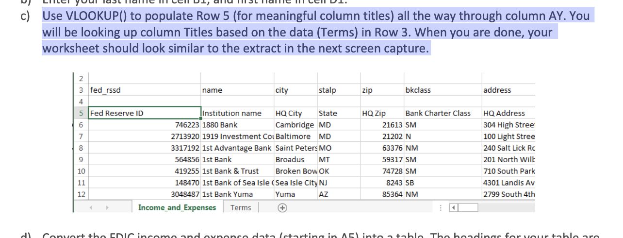 Use VLOOKUP() to populate Row 5 (for meaningful