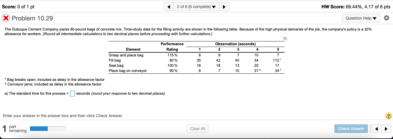 a) The standard time for this process? b) The
