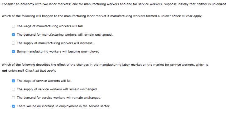 Consider an economy with two labor markets: one