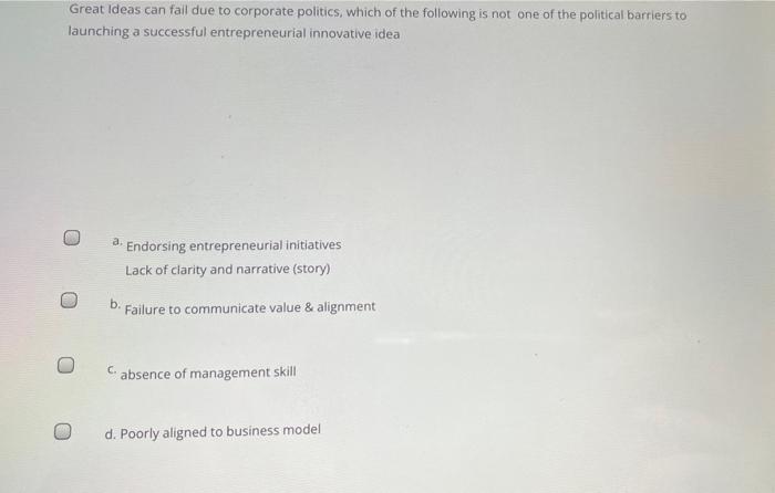 Great Ideas can fail due to corporate politics,