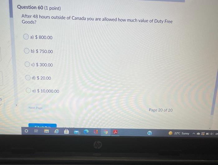 Question 60 (1 point) After 48 hours outside of