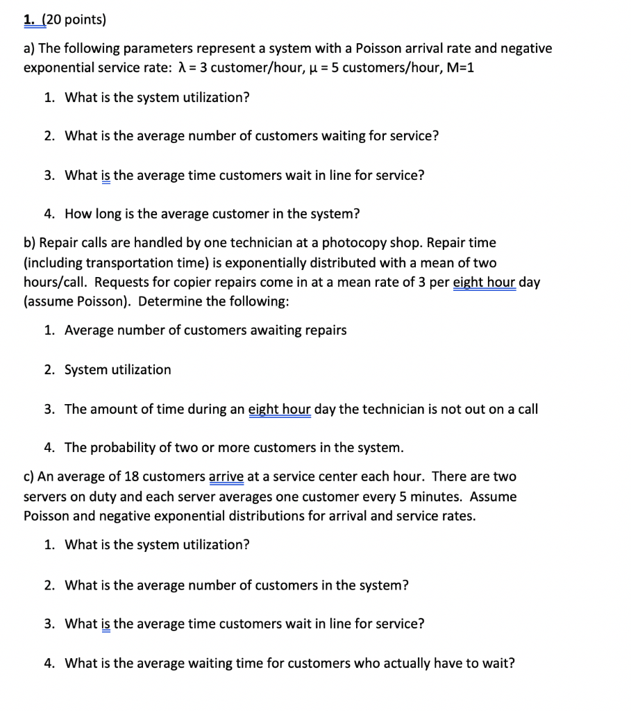 1. (20 points) a) The following parameters