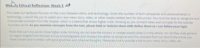 Weenly Ethical Reflection: Week 5 At This week