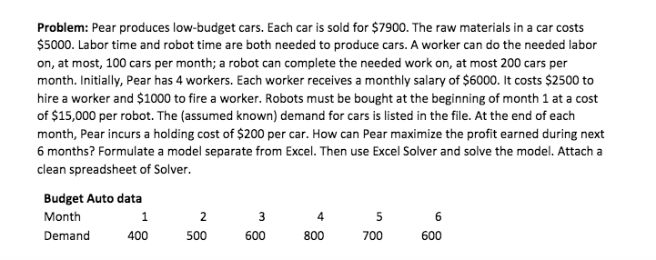 Solve the optimization problem below using Excel