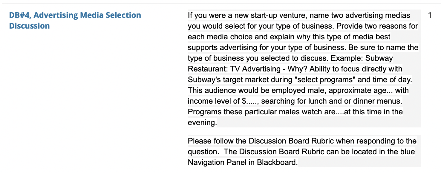 1 DB#4, Advertising Media Selection Discussion If