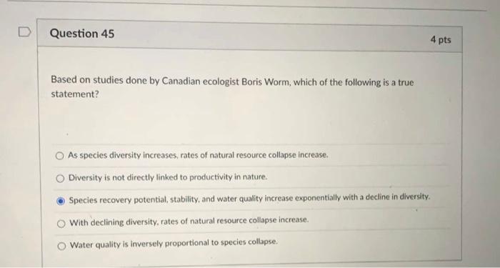 Question 45 4 pts Based on studies done by