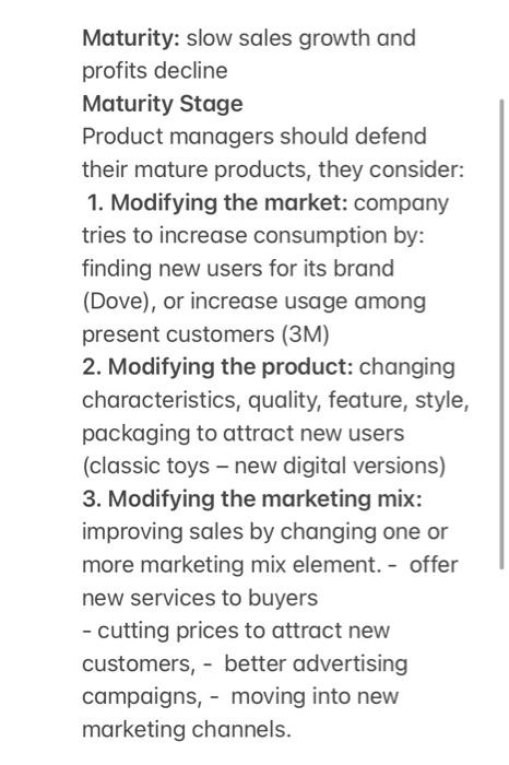 Determine Toyota car in maturity stage and it.