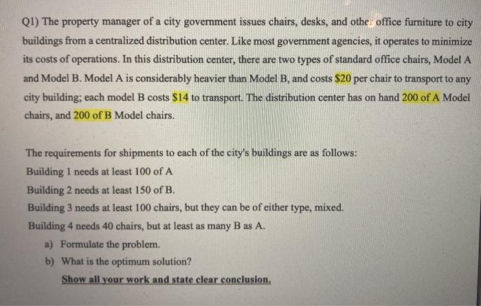 solve with excel / found the optimum solution Q1)