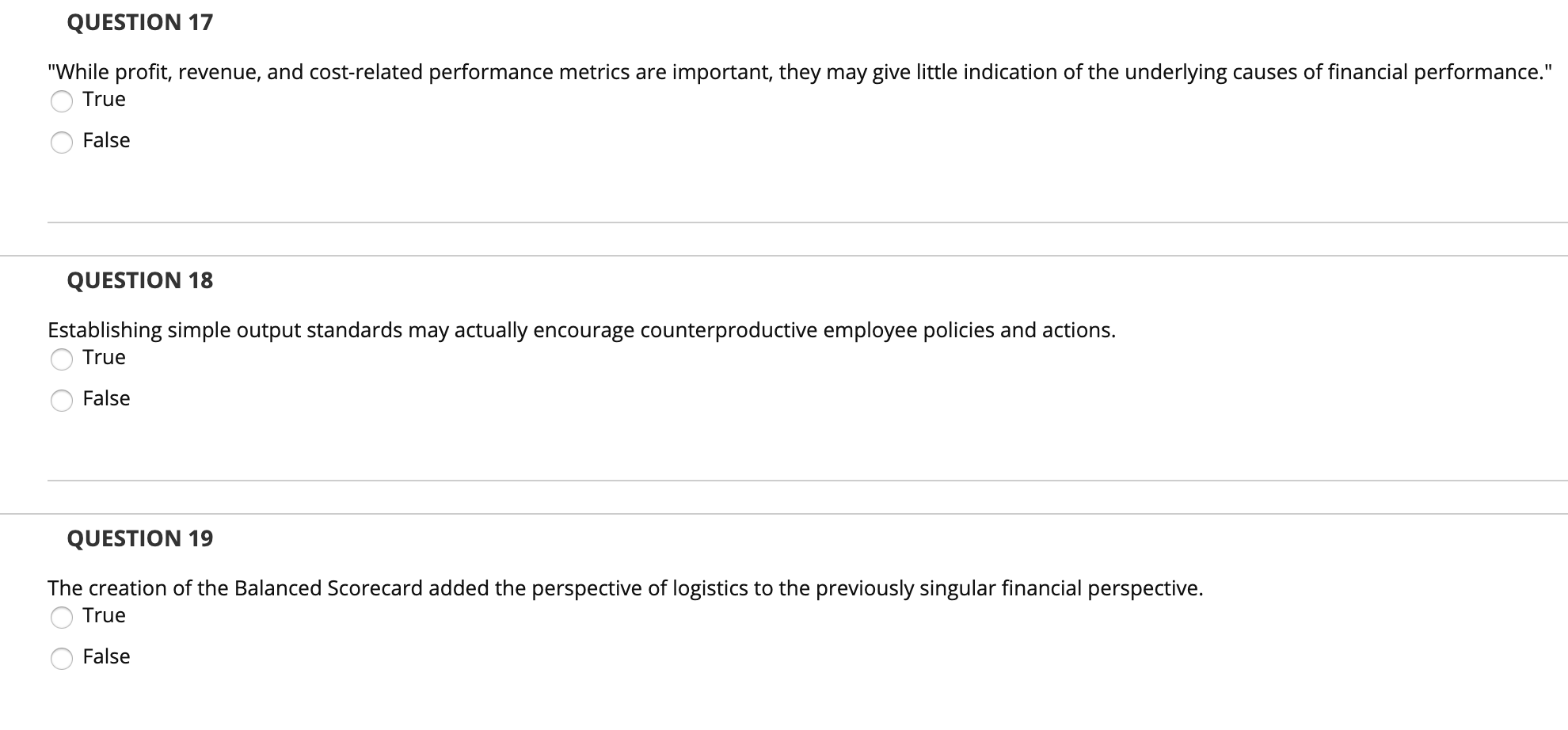 QUESTION 17 "While profit, revenue, and